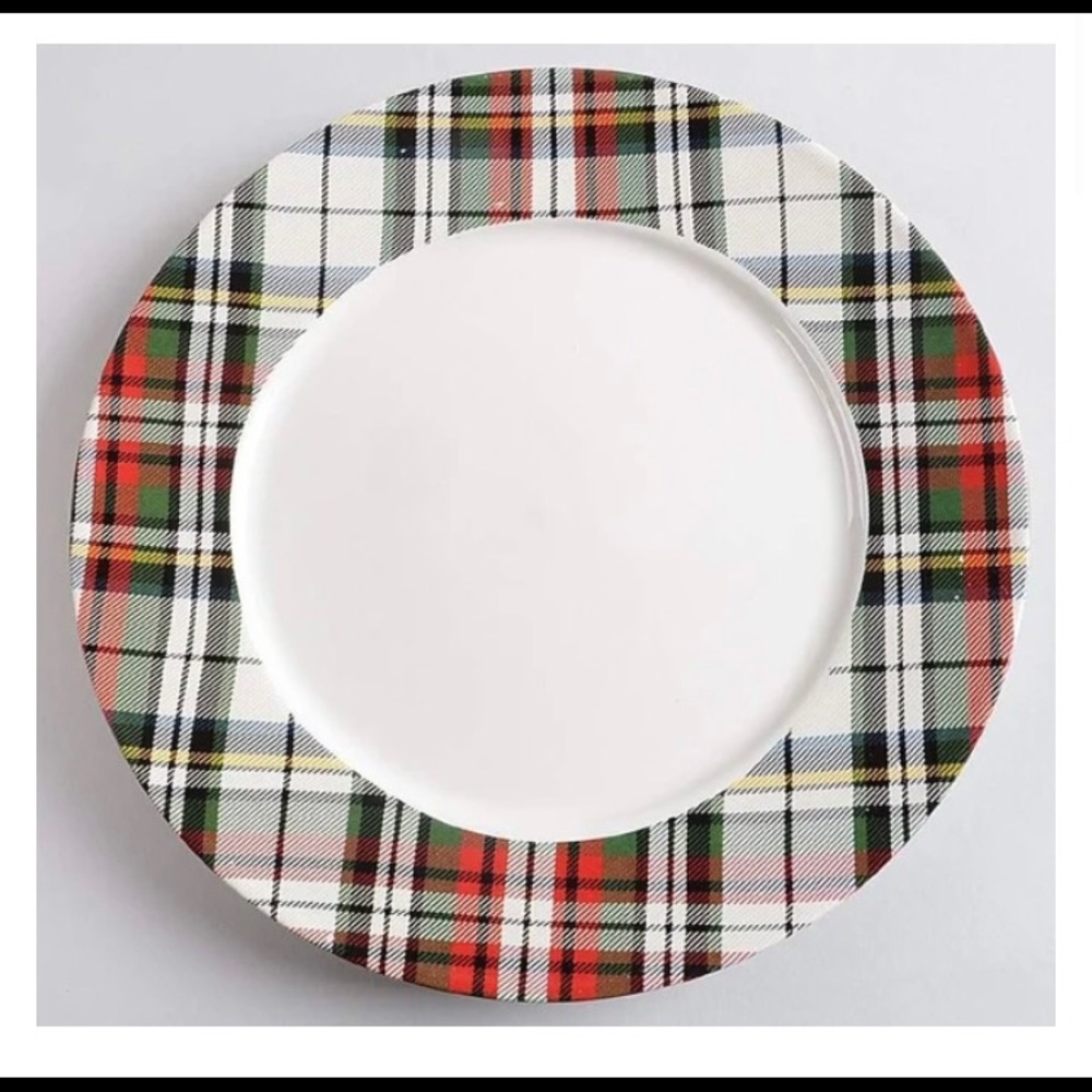 Pottery Barn Denver Plaid 10.5” Dinner plate Christmas holiday China RARE